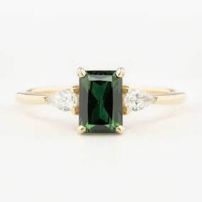 Olivia Ring 1.25ct Deep Green Emerald Cut Unheated Australian Sapphire, 14K Yellow Gold (One of a kind)