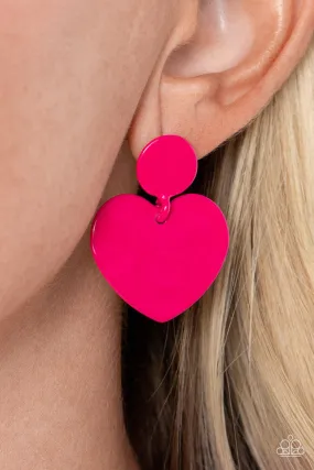 Paparazzi Just a Little Crush - Pink Heart Post Earrings