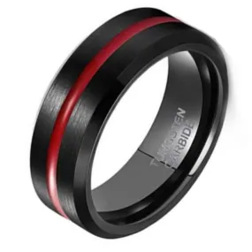 Personalized Men's Promise Ring Band With Thin Red Line Groove