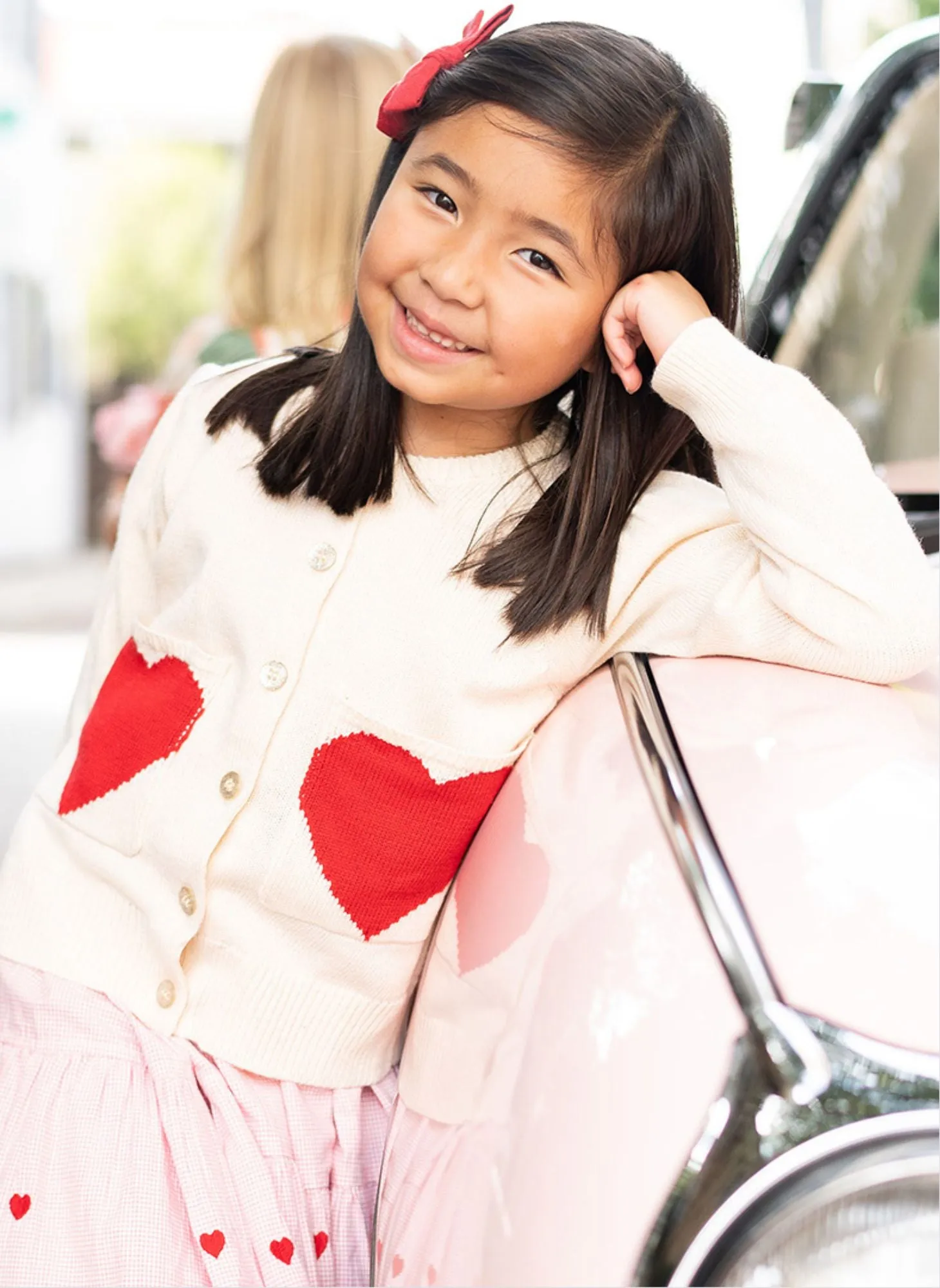 Pink Chicken Heart Pocket Cardigan