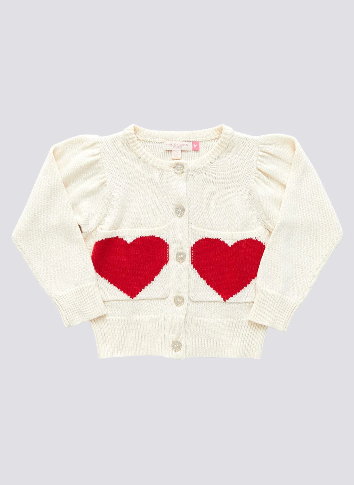 Pink Chicken Heart Pocket Cardigan