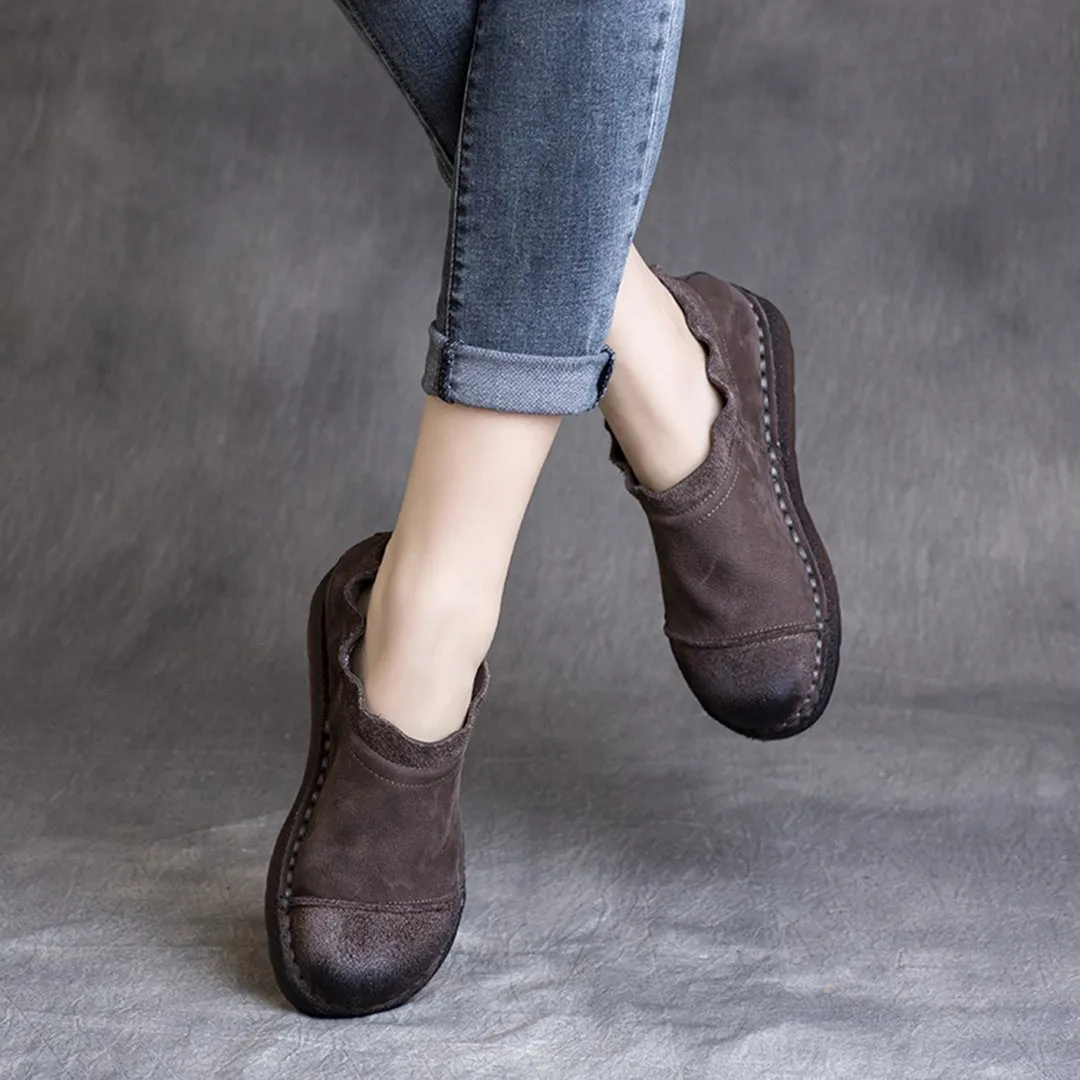 Retro Suede Leather Ruched Slip-On Shoes