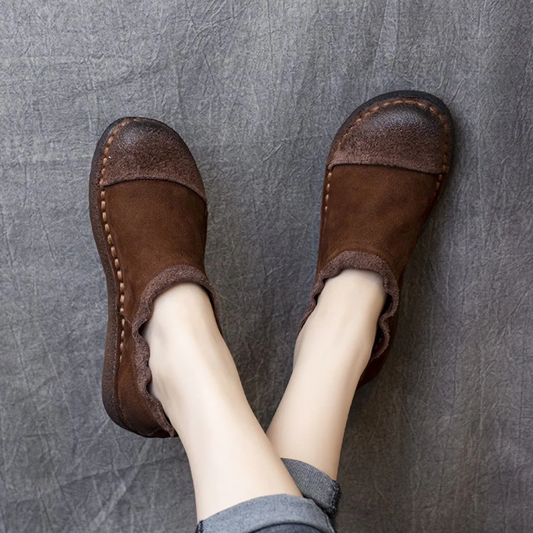 Retro Suede Leather Ruched Slip-On Shoes