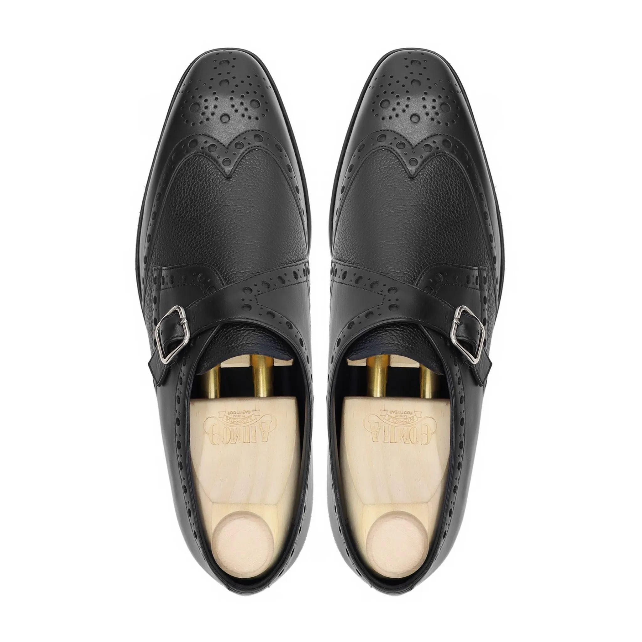 Rivaldo - Men's Black Calf and Pebble Grain Single Monkstrap