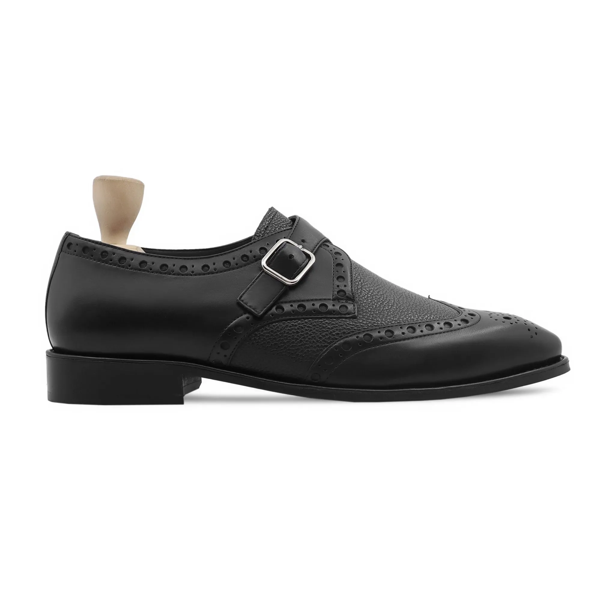 Rivaldo - Men's Black Calf and Pebble Grain Single Monkstrap