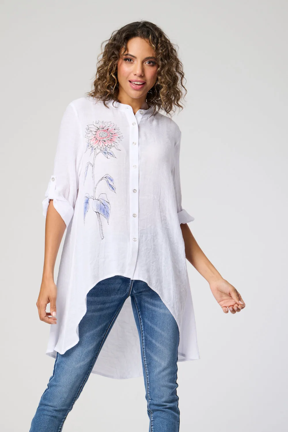 Saloos Dip Back Shirt with Floral Motif