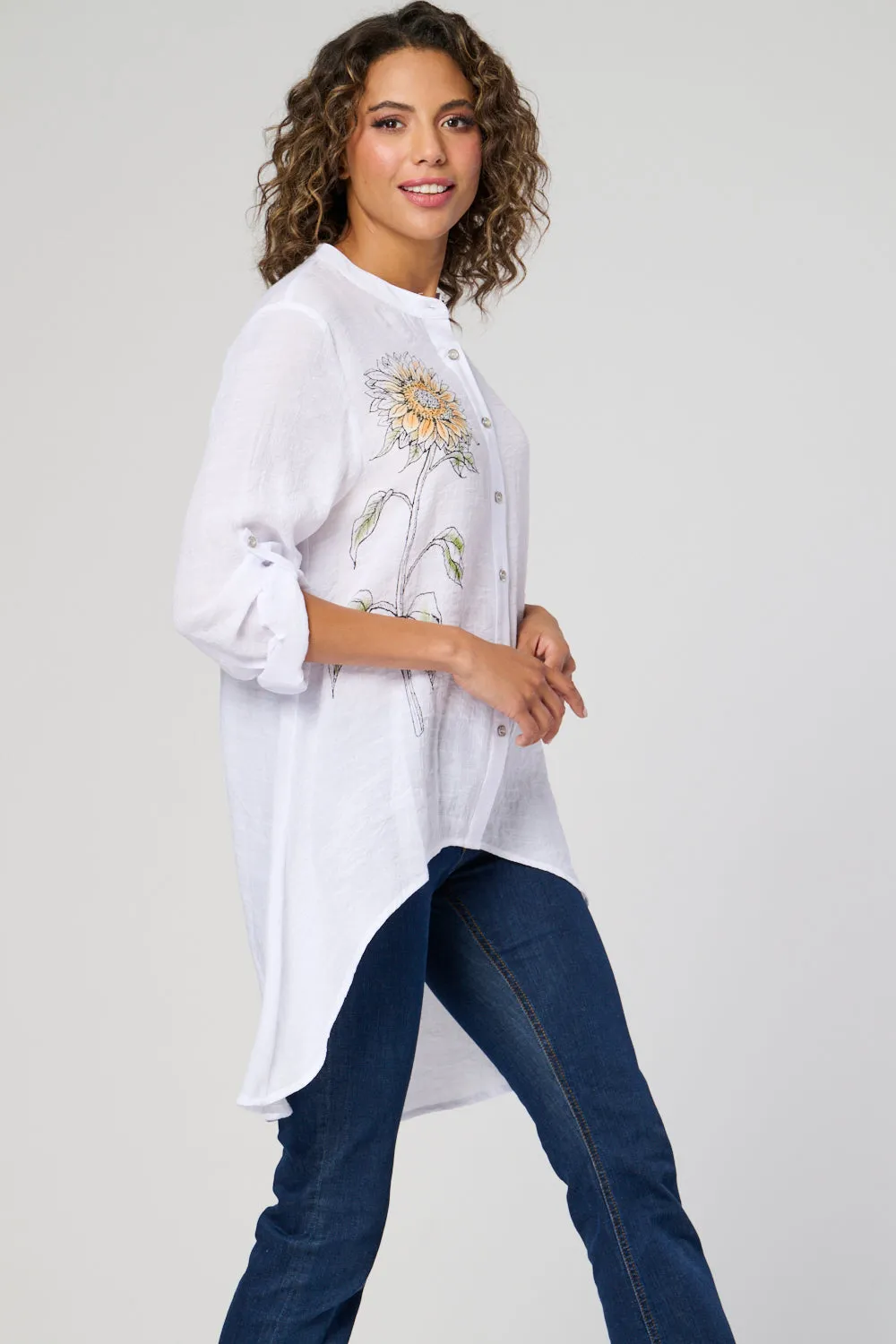 Saloos Dip Back Shirt with Floral Motif