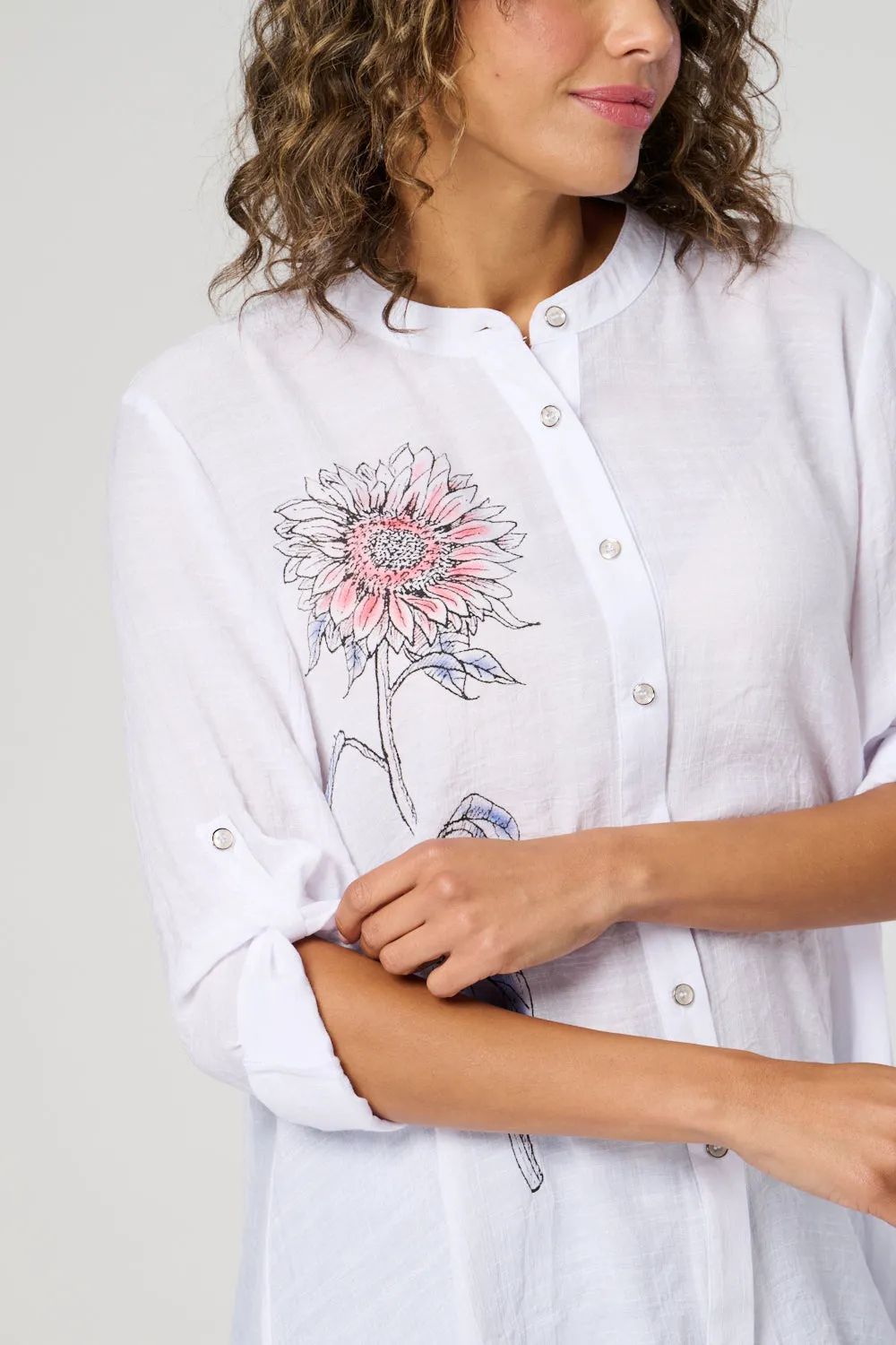 Saloos Dip Back Shirt with Floral Motif