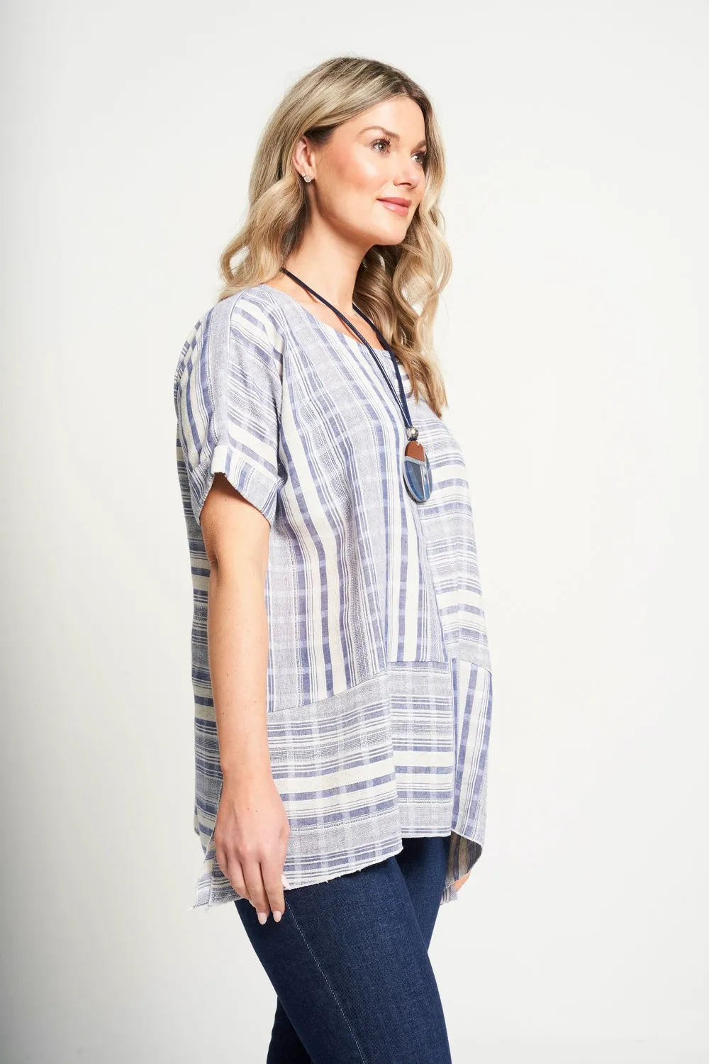 Saloos Drop Shoulder Panelled Top with Necklace