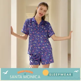 Santa Monica Collection ชุดนอนกันโป๊แขนสั้น ขาสั้น พิมพ์ลายสวนสนุก รุ่น WN7O03 สีน้ำเงิน (NB)