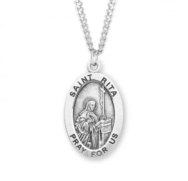 Sterling Silver Large Oval St. Rita Medal