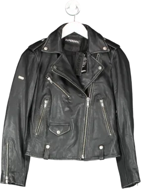 Superdry Black Rylee Leather Biker UK 6