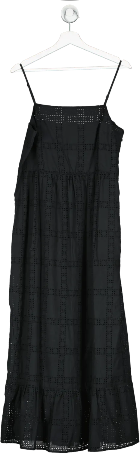 The White Company Black Broderie Strappy Midi Dress UK 12