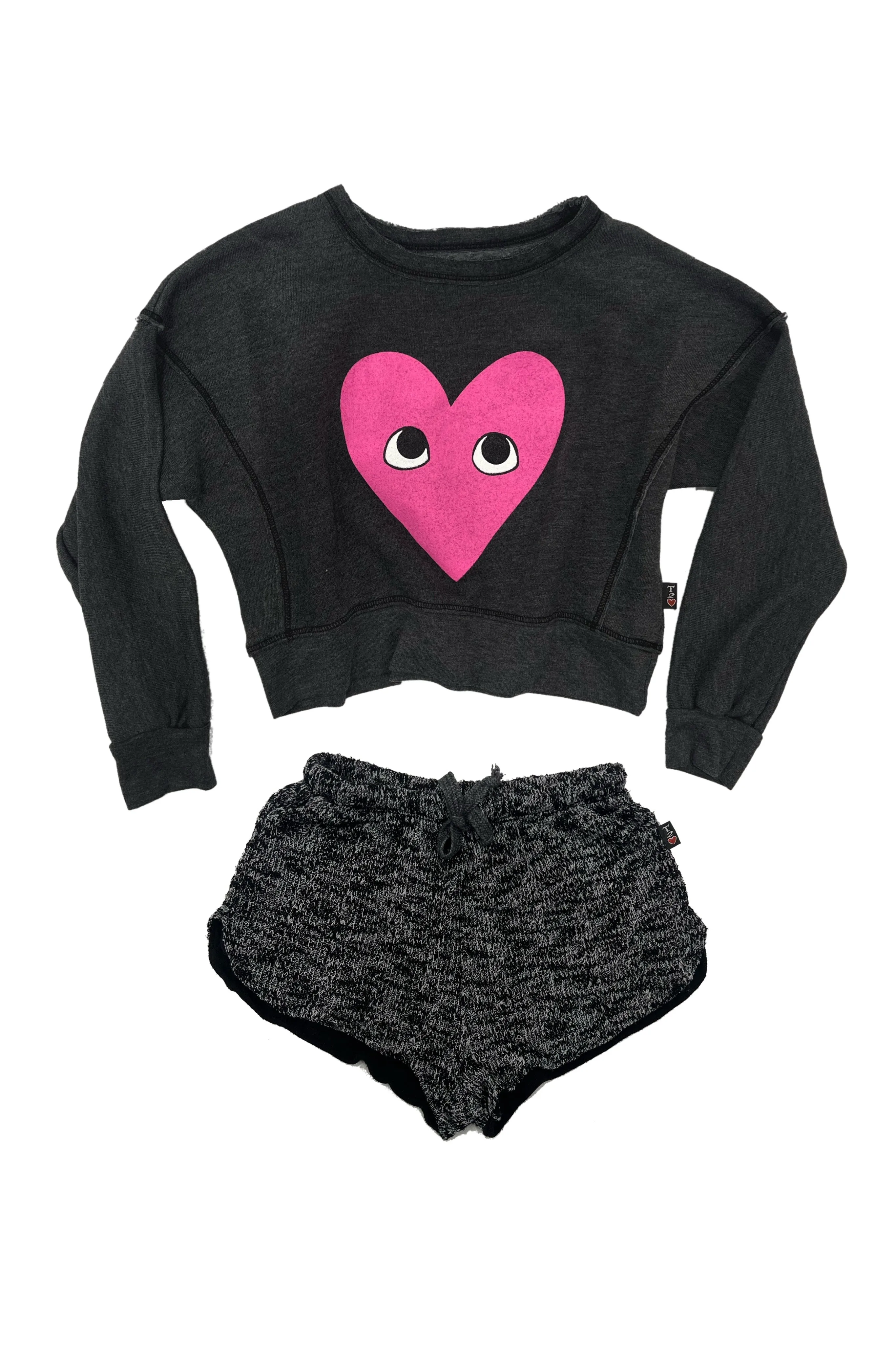 Washed Black Pink Heart Sweatshirt