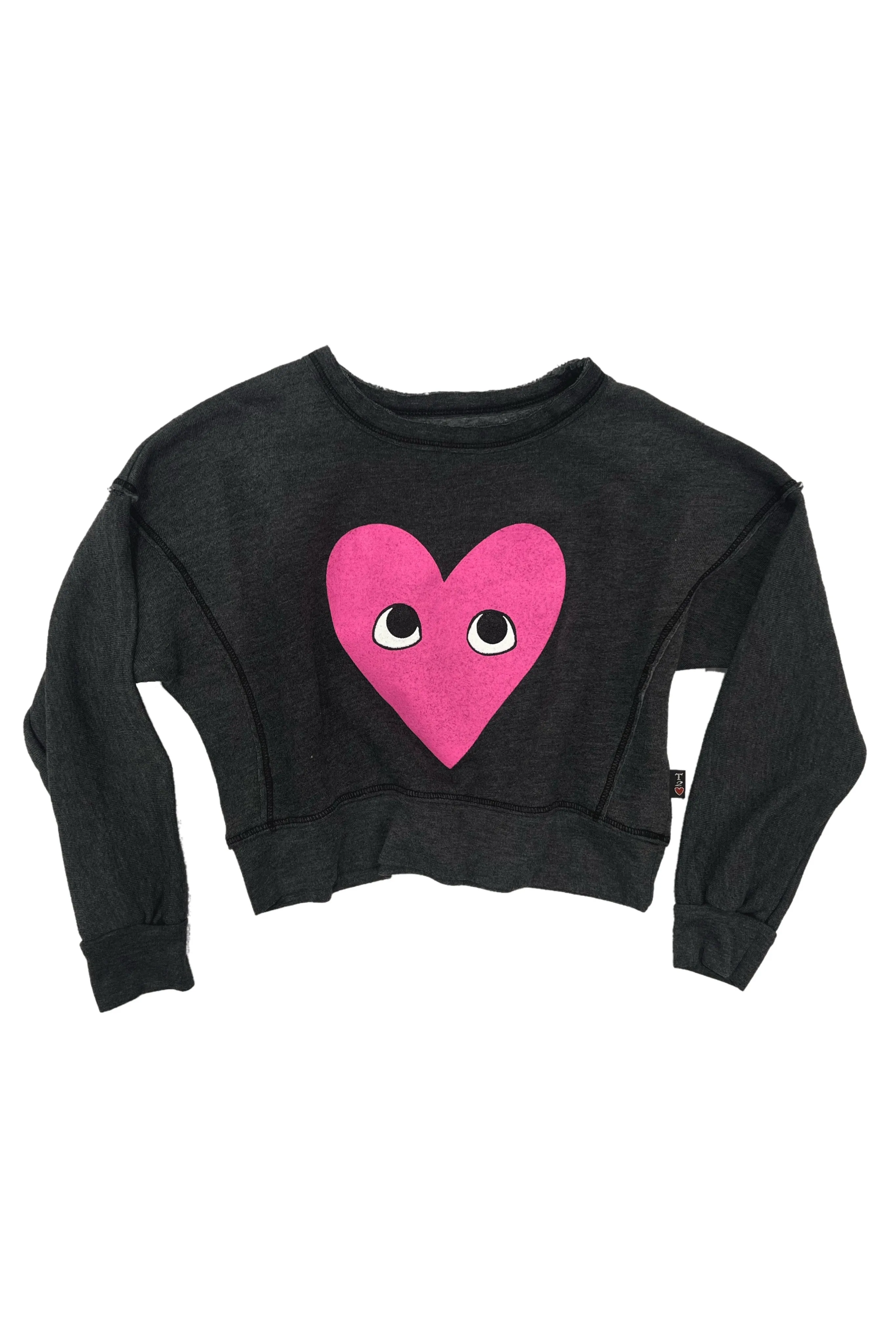 Washed Black Pink Heart Sweatshirt