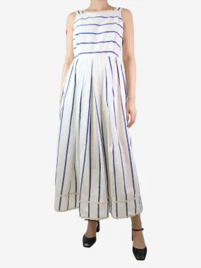 White sleeveless striped midi dress - size UK 12