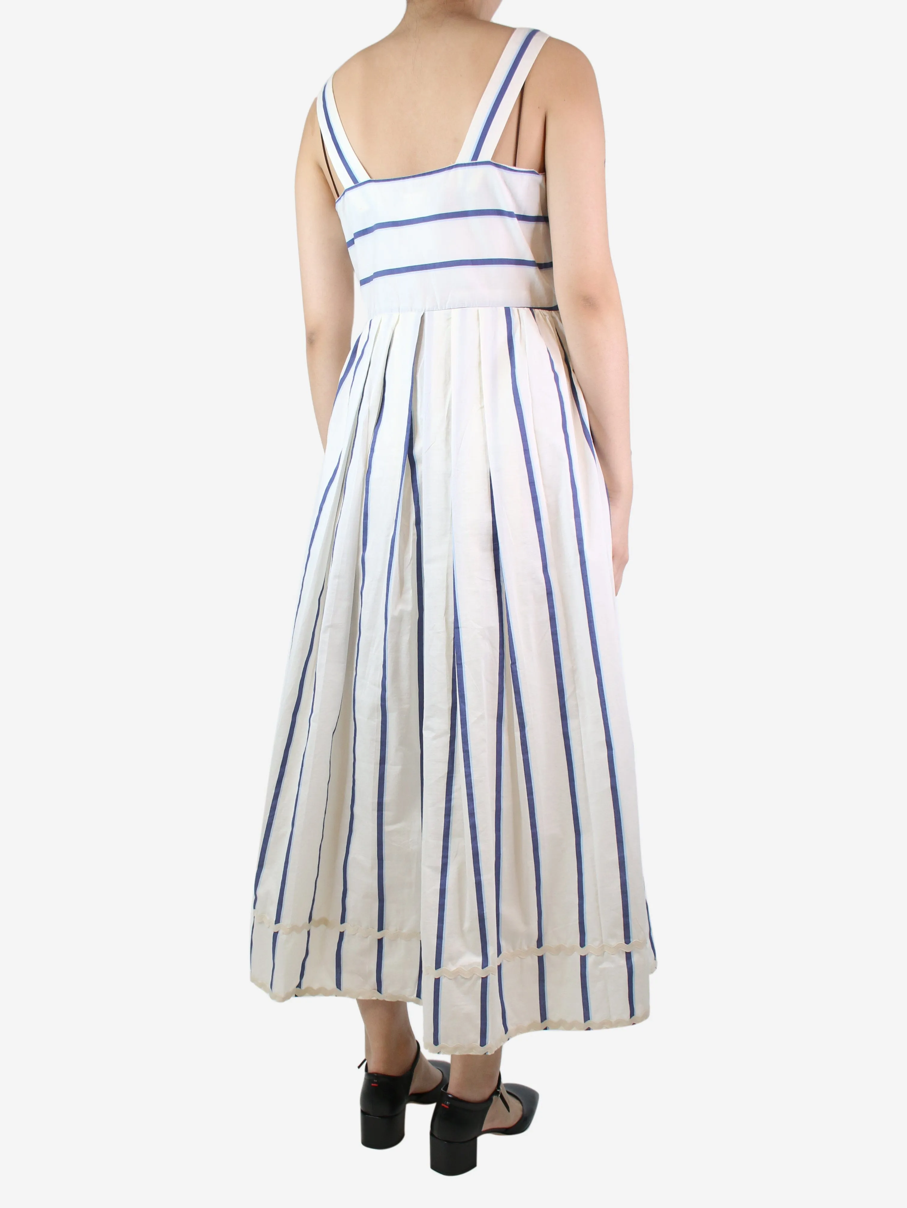 White sleeveless striped midi dress - size UK 12