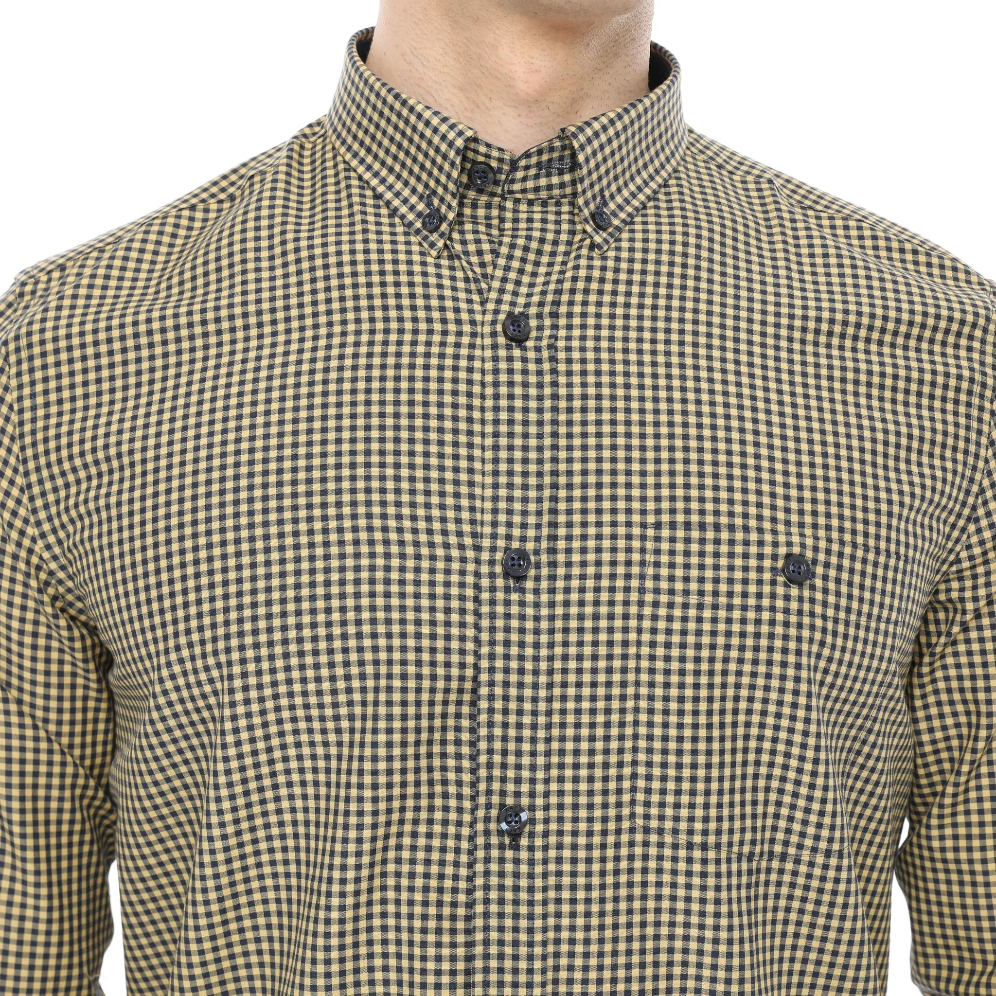 Xact Men's Gingham Check Shirt with Button-Down Collar - Long Sleeved