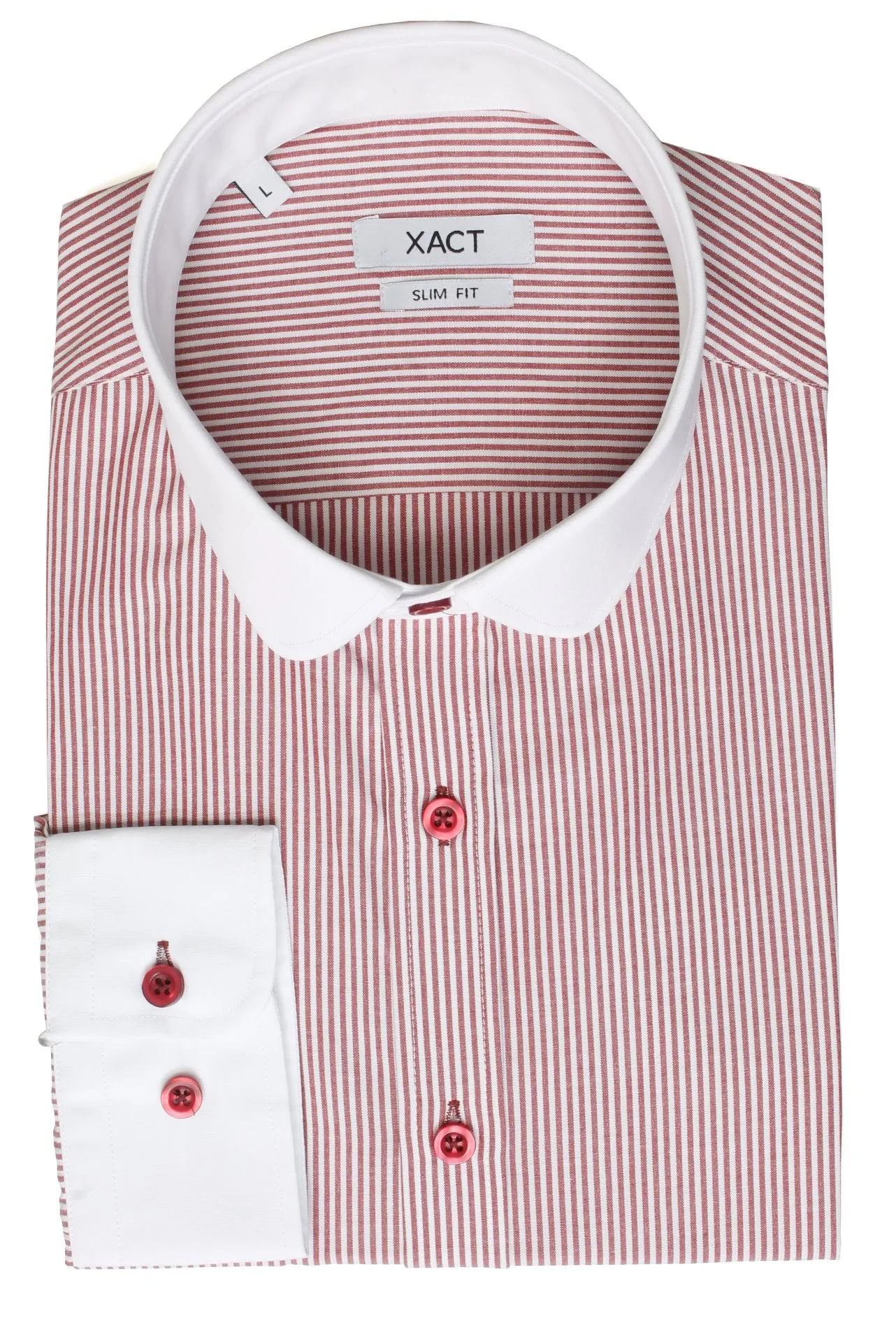 Xact Men's Long-Sleeved Striped Shirt with White Penny/Club Collar and White Cuffs