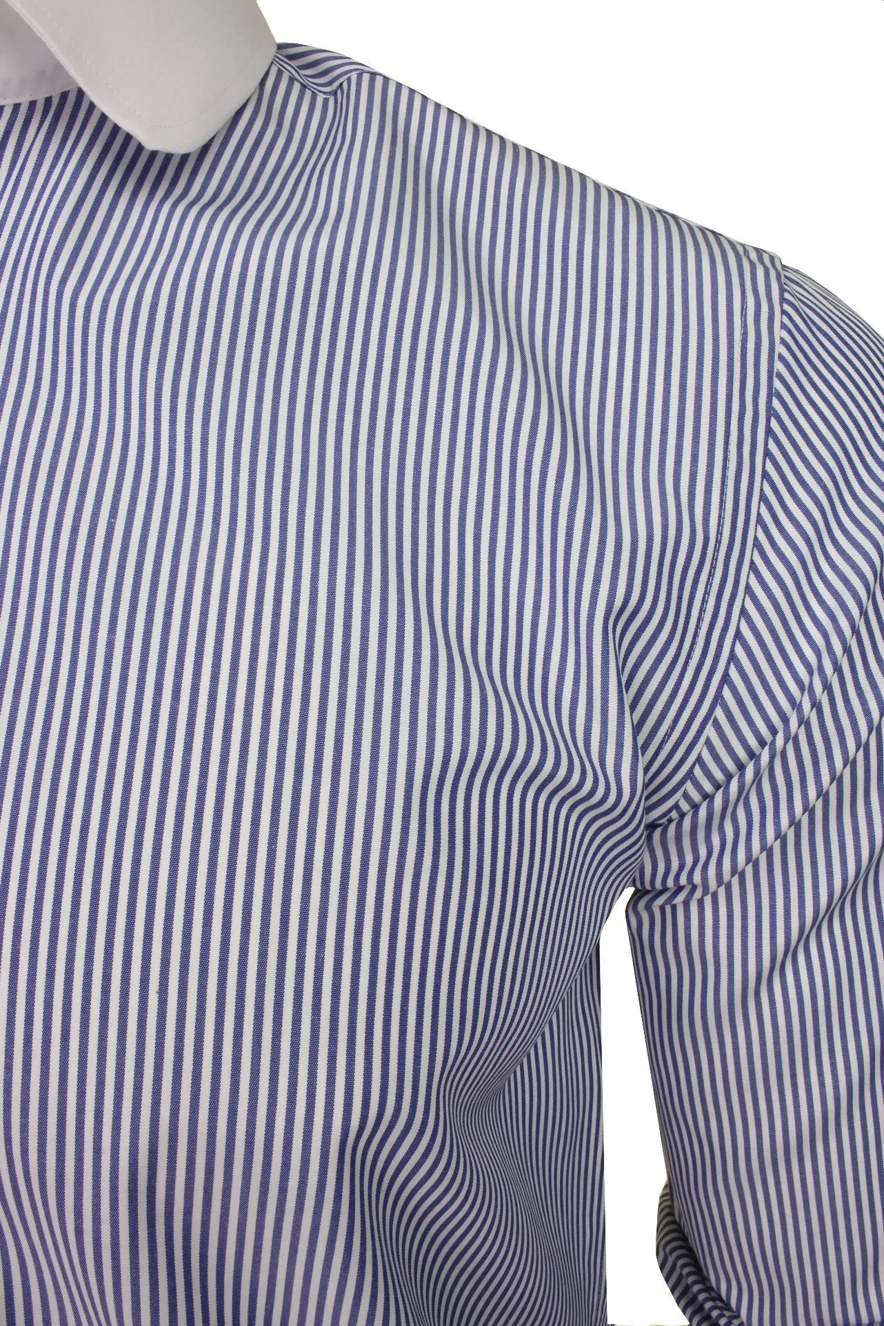 Xact Men's Long-Sleeved Striped Shirt with White Penny/Club Collar and White Cuffs