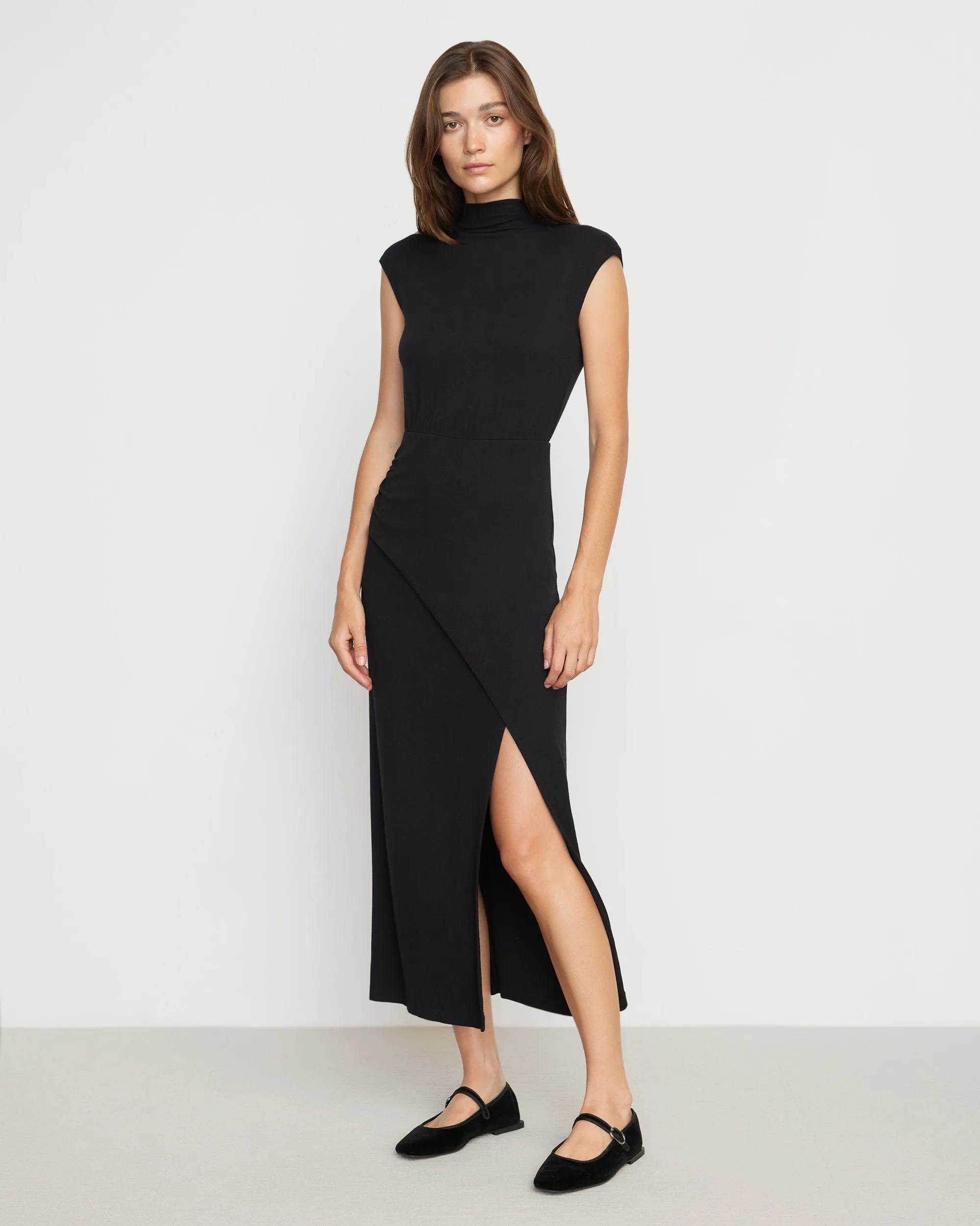 Yimei Mock-Neck Side-Slit Dress