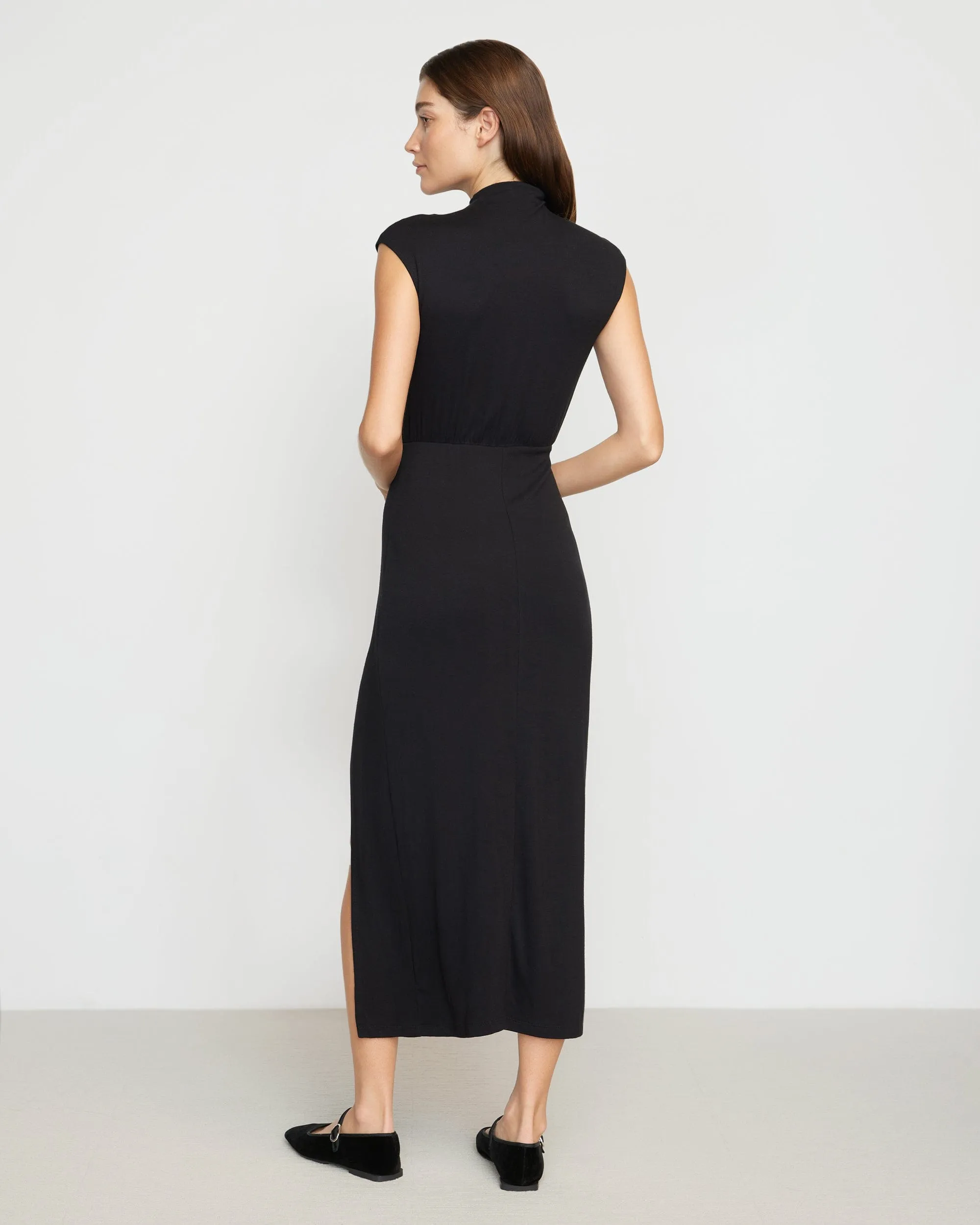 Yimei Mock-Neck Side-Slit Dress