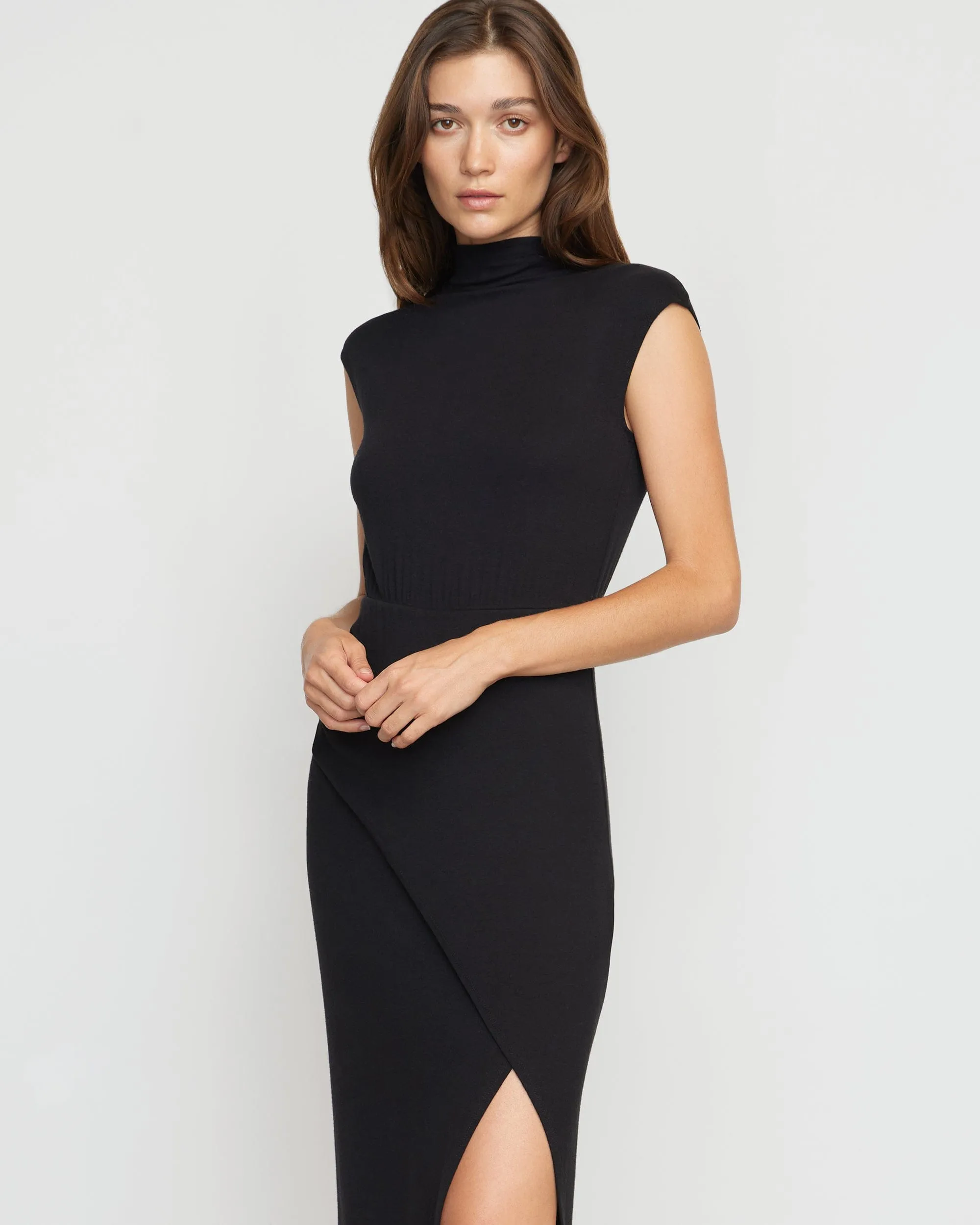 Yimei Mock-Neck Side-Slit Dress