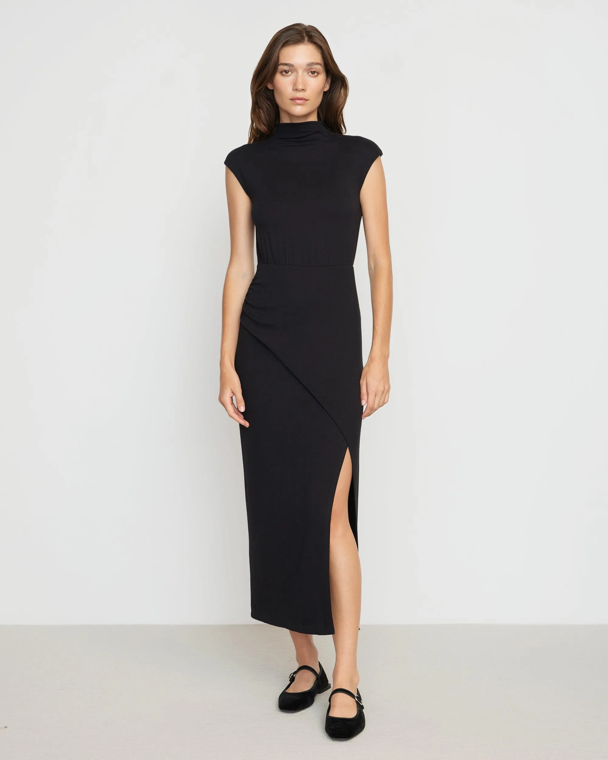 Yimei Mock-Neck Side-Slit Dress